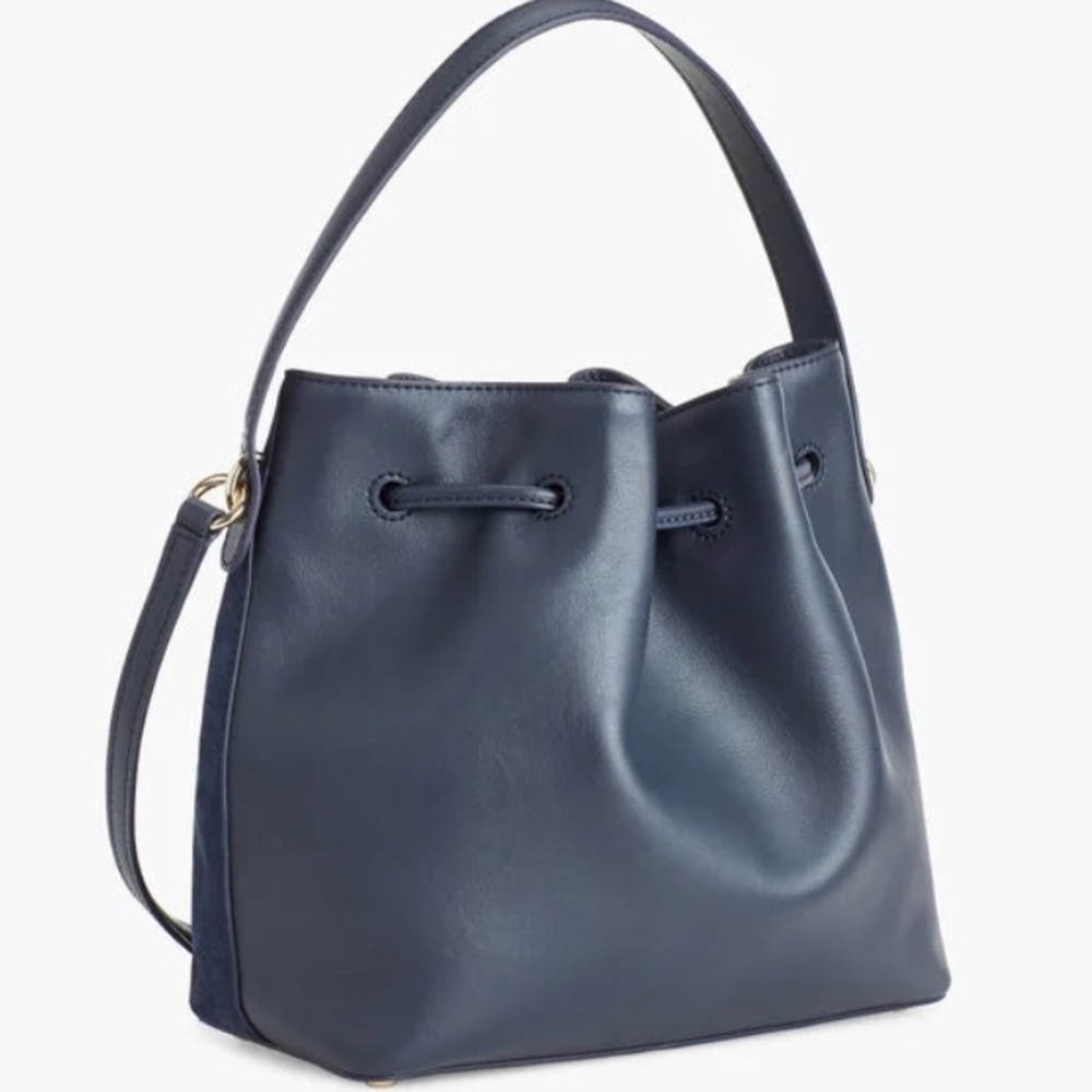 Talbots Navy Leather draw string closure Bucket Bag